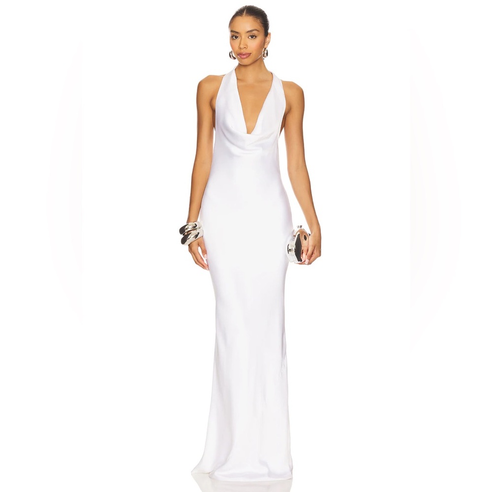 Norma Kormali Halter Drape Bias Gown Cowl in Snow White